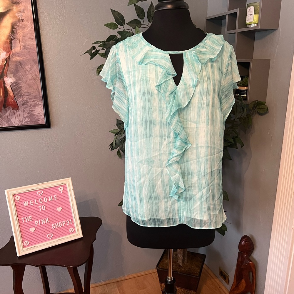 NWT!! Vince Camuto Sheer Ruffle Short-sleeve Blouse